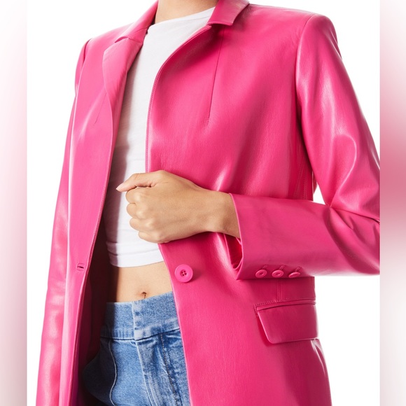 VEGAN LEATHER NOTCH COLLAR LONG BLAZER - Picture 6 of 11